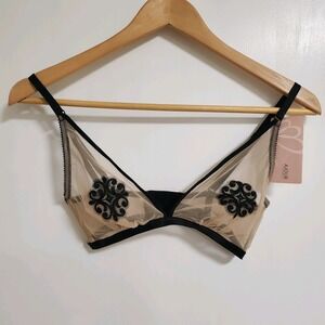 Ajour Embroidered Sheer‎ Bralette Nude With BlackTrim 32C